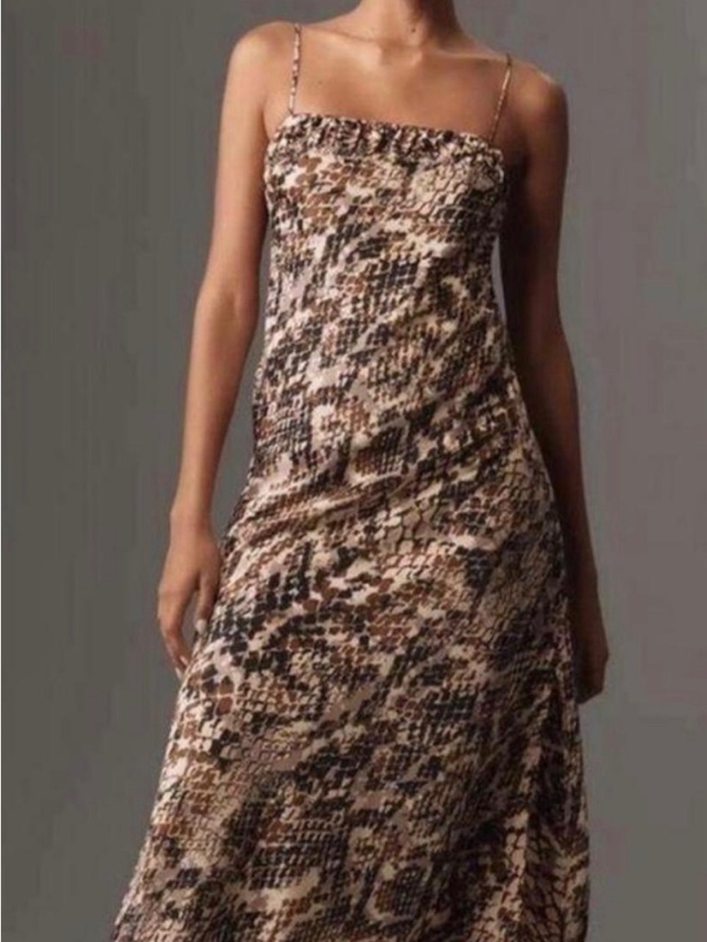 NWTAnthropologie Spaghetti Strap Animal Print Maxi Dress in Brown